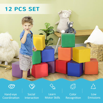 Kids 12-Piece Soft PU Stacking Blocks Set - Multi-Colour