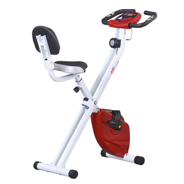 Steel Manual Magnetic Stationary Exercise Bike with LCD Monitor - Red