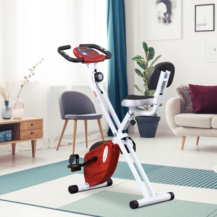 Steel Manual Magnetic Stationary Exercise Bike with LCD Monitor - Red