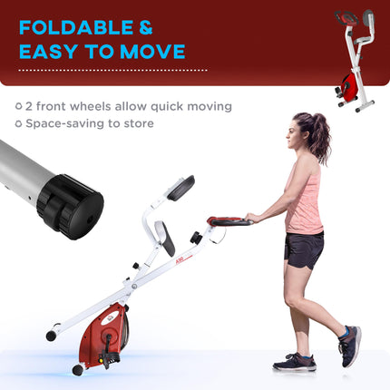 Steel Manual Magnetic Stationary Exercise Bike with LCD Monitor - Red