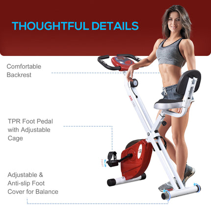 Steel Manual Magnetic Stationary Exercise Bike with LCD Monitor - Red