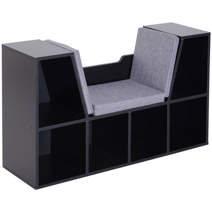 Bookcase Shelf Storage Seat with Cushion for Kids Bedroom and Living Room Organizer - Black