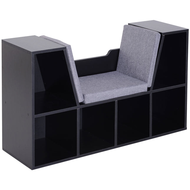 Bookcase Shelf Storage Seat with Cushion for Kids Bedroom and Living Room Organizer - Black