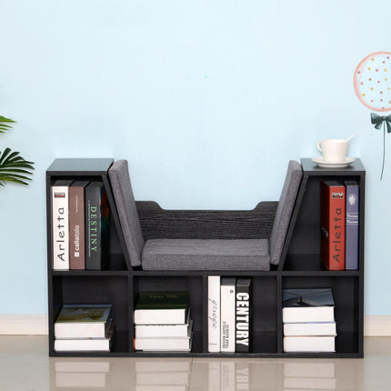 Bookcase Shelf Storage Seat with Cushion for Kids Bedroom and Living Room Organizer - Black