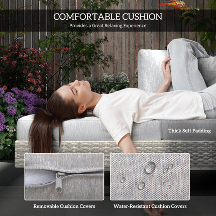 5-Seater Rattan Wicker Garden Corner Sofa Set with Coffee & Side Tables and Cushions - Grey