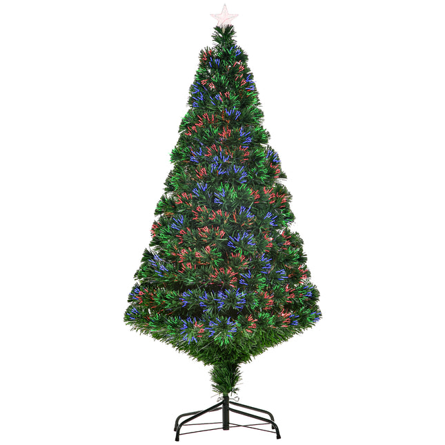 5FT Pre-Lit Fibre Optic Christmas Tree with Multi-Colour Lights - Green