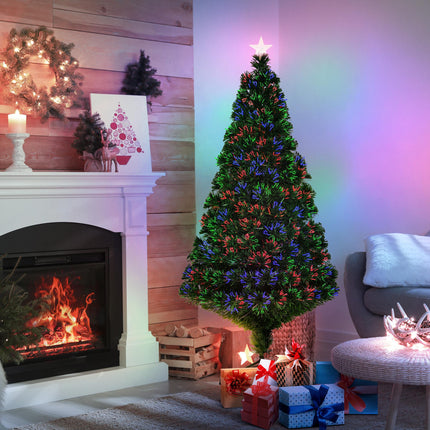 5FT Pre-Lit Fibre Optic Christmas Tree with Multi-Colour Lights - Green