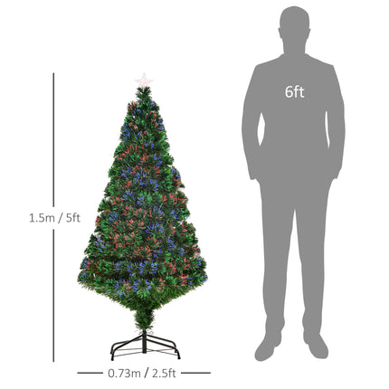 5FT Pre-Lit Fibre Optic Christmas Tree with Multi-Colour Lights - Green
