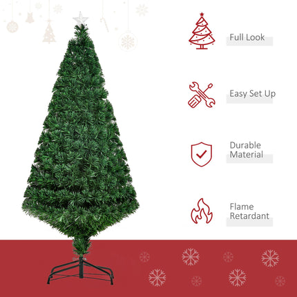 5FT Pre-Lit Fibre Optic Christmas Tree with Multi-Colour Lights - Green