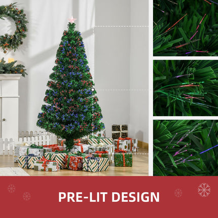 5FT Pre-Lit Fibre Optic Christmas Tree with Multi-Colour Lights - Green