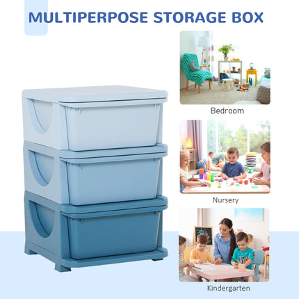 Kids 3 Tier Storage Unit with Drawers Vertical Dresser Toy Organizer for Nursery Playroom - Blue