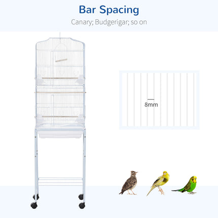 Metal Bird Parrot Cage with Breeding Stand, Feeding Trays & Wheels 47.5L x 37W x 153H cm - White