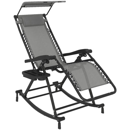 Zero Gravity Garden Rocking Recliner Chair with Headrest and Tray - Grey