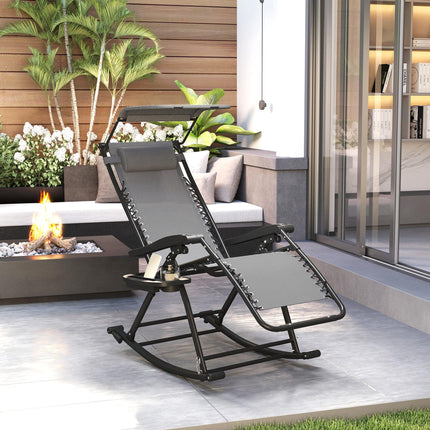 Zero Gravity Garden Rocking Recliner Chair with Headrest and Tray - Grey