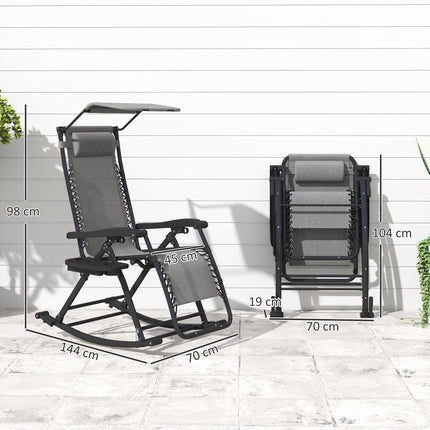 Zero Gravity Garden Rocking Recliner Chair with Headrest and Tray - Grey
