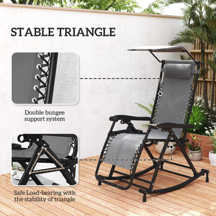 Zero Gravity Garden Rocking Recliner Chair with Headrest and Tray - Grey