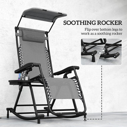 Zero Gravity Garden Rocking Recliner Chair with Headrest and Tray - Grey