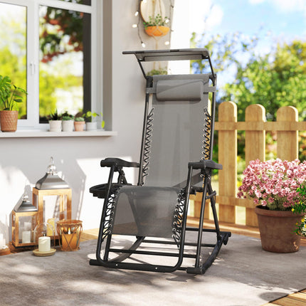 Zero Gravity Garden Rocking Recliner Chair with Headrest and Tray - Grey