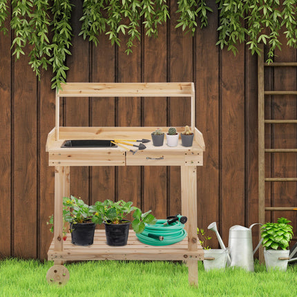 Garden Potting Bench Table with Sink, Drawer & Storage, 92x45x119cm - Natural