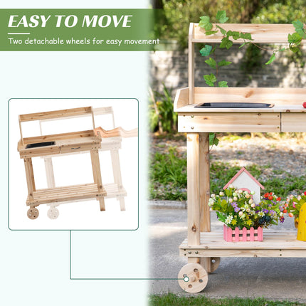 Garden Potting Bench Table with Sink, Drawer & Storage, 92x45x119cm - Natural