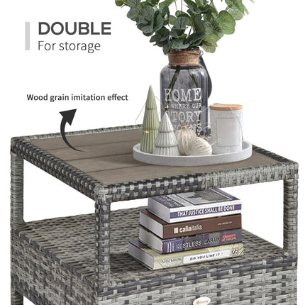 2 Seater Patio Rattan Wicker Reclining Chaise Lounge Sofa Set with Coffee Table and Cushions - Mixed Grey