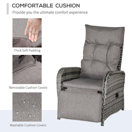 2 Seater Patio Rattan Wicker Reclining Chaise Lounge Sofa Set with Coffee Table and Cushions - Mixed Grey