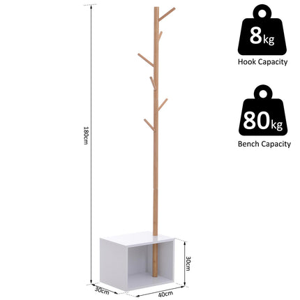 180 cm Hallway Coat Rack Storage Bench Tree Hat Hanger Entryway Stand Garment Or