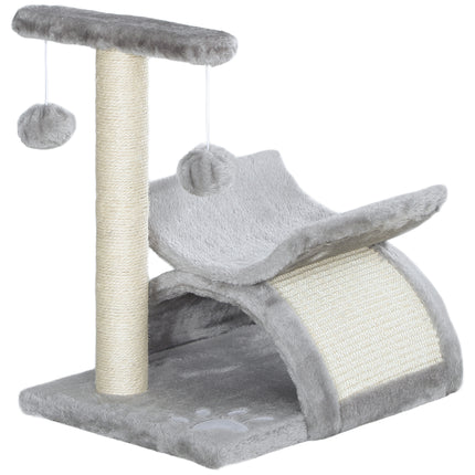 Cat Tree with Sisal Scratching Post, Rotatable Top Bar, Tunnel & Dangling Balls for Kittens - Grey
