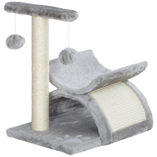 Cat Tree with Sisal Scratching Post, Rotatable Top Bar, Tunnel & Dangling Balls for Kittens - Grey