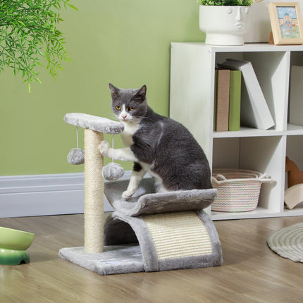 Cat Tree with Sisal Scratching Post, Rotatable Top Bar, Tunnel & Dangling Balls for Kittens - Grey