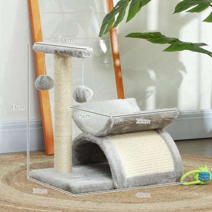 Cat Tree with Sisal Scratching Post, Rotatable Top Bar, Tunnel & Dangling Balls for Kittens - Grey