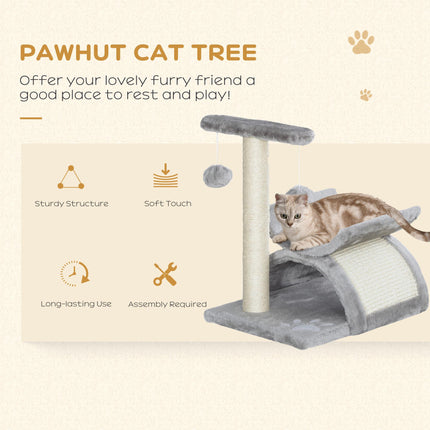 Cat Tree with Sisal Scratching Post, Rotatable Top Bar, Tunnel & Dangling Balls for Kittens - Grey