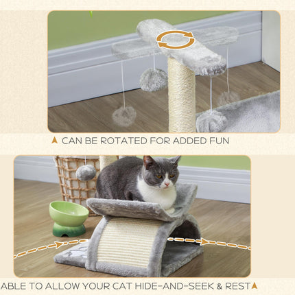 Cat Tree with Sisal Scratching Post, Rotatable Top Bar, Tunnel & Dangling Balls for Kittens - Grey