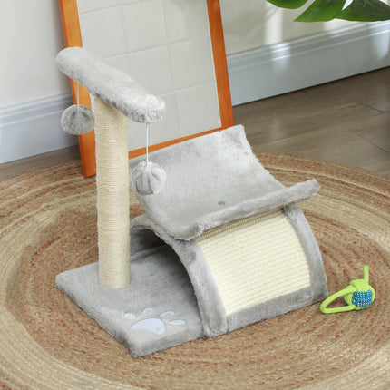 Cat Tree with Sisal Scratching Post, Rotatable Top Bar, Tunnel & Dangling Balls for Kittens - Grey