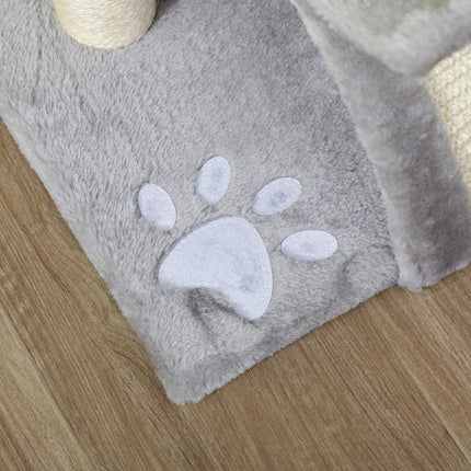 Cat Tree with Sisal Scratching Post, Rotatable Top Bar, Tunnel & Dangling Balls for Kittens - Grey