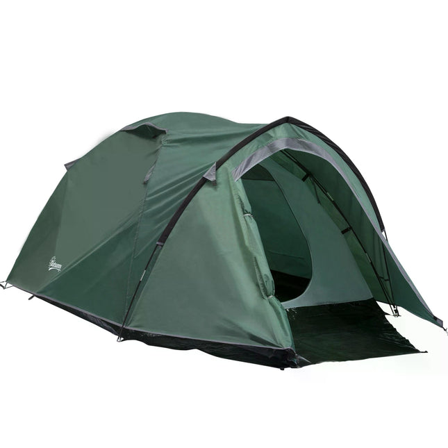 2 Room Dome Camping Tent for 3-4 Person with Weatherproof Vestibule - Green