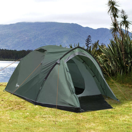 2 Room Dome Camping Tent for 3-4 Person with Weatherproof Vestibule - Green
