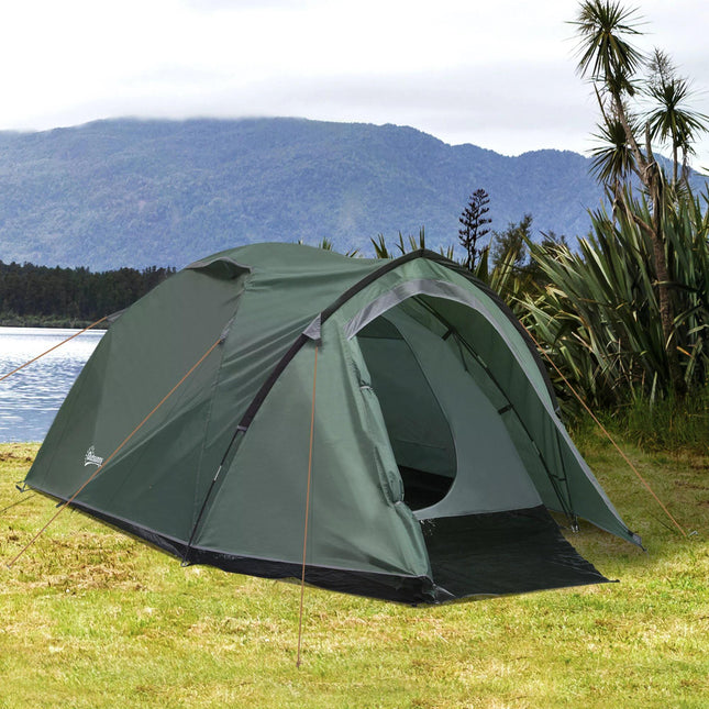 2 Room Dome Camping Tent for 3-4 Person with Weatherproof Vestibule - Green