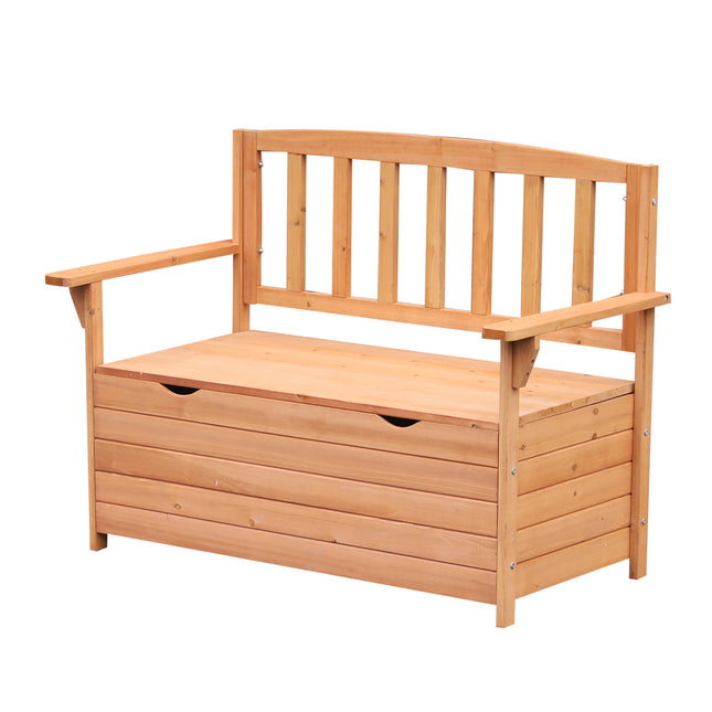 Outdoor Garden Storage Bench with Hidden Compartment Solid Fir Wood Seating - Natural Wood