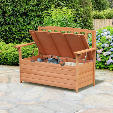 Outdoor Garden Storage Bench with Hidden Compartment Solid Fir Wood Seating - Natural Wood