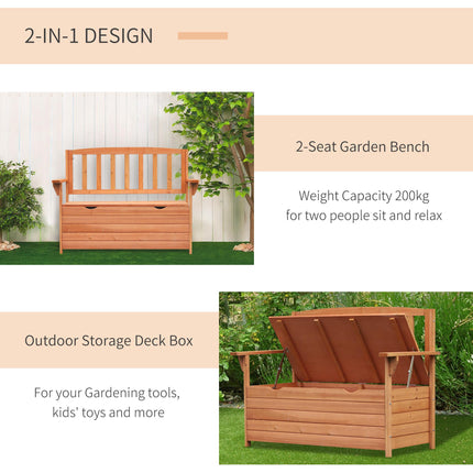 Outdoor Garden Storage Bench with Hidden Compartment Solid Fir Wood Seating - Natural Wood