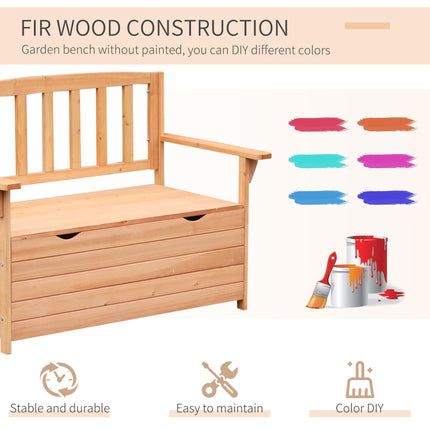 Outdoor Garden Storage Bench with Hidden Compartment Solid Fir Wood Seating - Natural Wood
