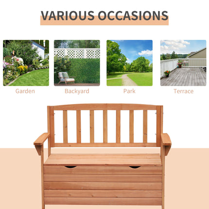 Outdoor Garden Storage Bench with Hidden Compartment Solid Fir Wood Seating - Natural Wood