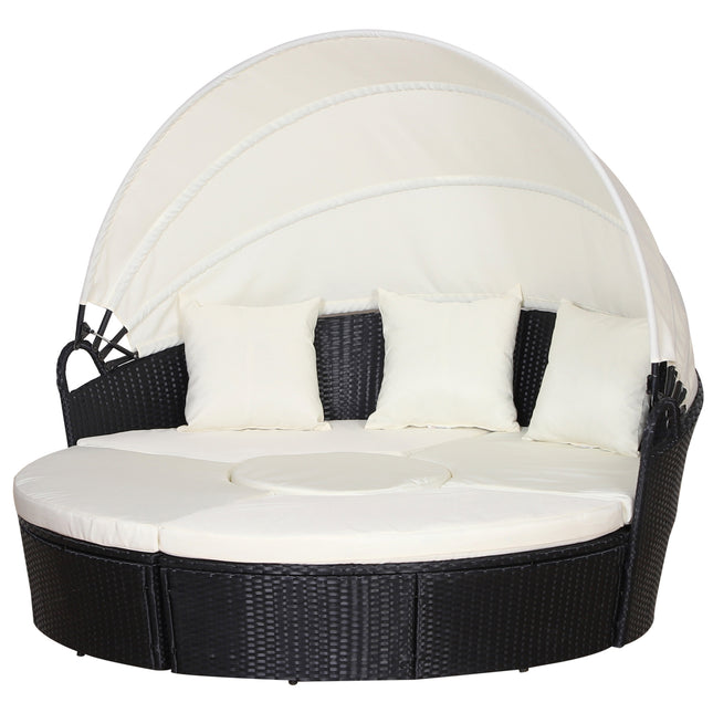 6 Piece Rattan Garden Furniture Set with Cushions and Coffee Table - Black