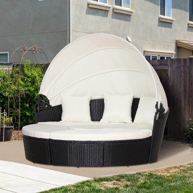 6 Piece Rattan Garden Furniture Set with Cushions and Coffee Table - Black