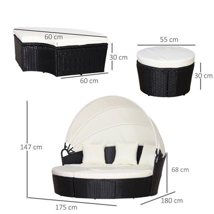 6 Piece Rattan Garden Furniture Set with Cushions and Coffee Table - Black