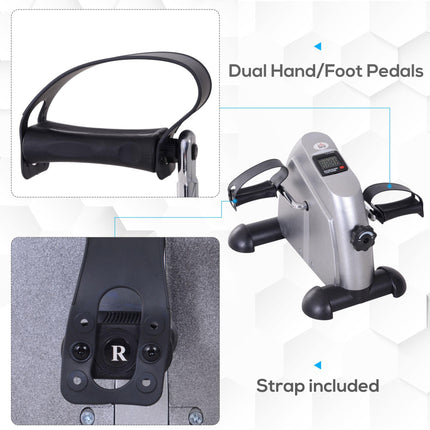 Mini Exercise Bike with Adjustable Resistance and LCD Display - Silver