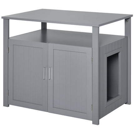 Wooden Cat Litter Box Enclosure with Adjustable Interior Wall & Large Tabletop - Grey