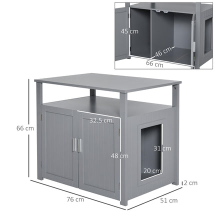 Wooden Cat Litter Box Enclosure with Adjustable Interior Wall & Large Tabletop - Grey
