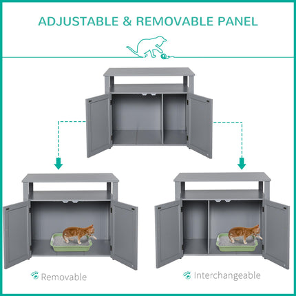 Wooden Cat Litter Box Enclosure with Adjustable Interior Wall & Large Tabletop - Grey